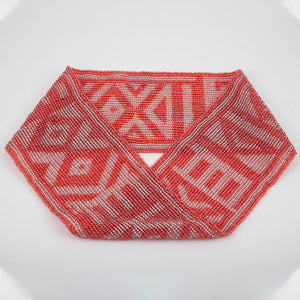 Czech Glass Bead Infinity Scarf-Coral and Silver