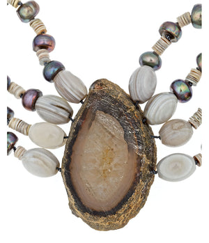 Botswana Agate Necklace With Freshwater Pearls