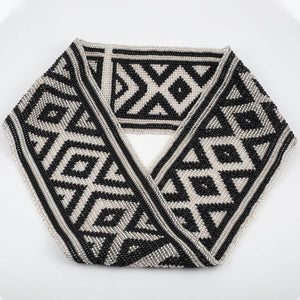 Czech Glass Bead Infinity Scarf-Black and Silver