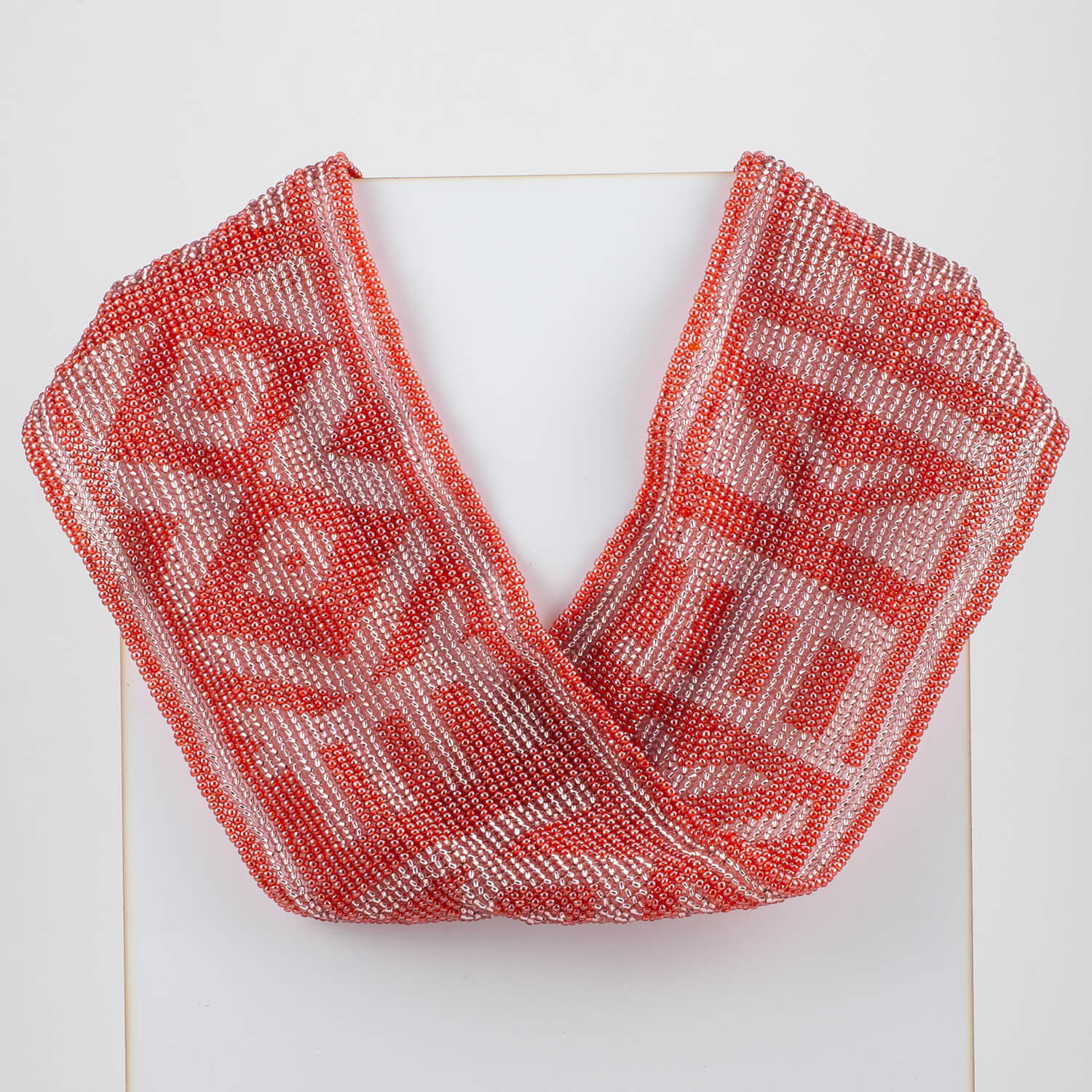Czech Glass Bead Infinity Scarf-Coral and Silver