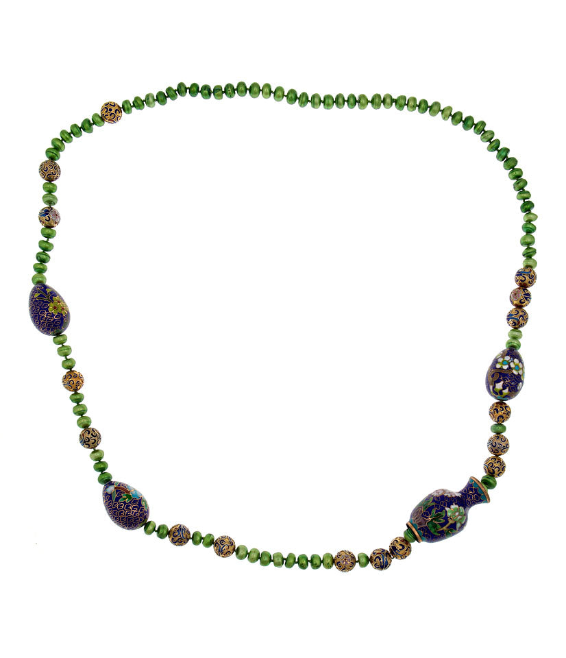 Cloisonne and Pearl Necklace