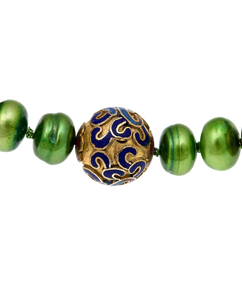 Cloisonne and Pearl Necklace