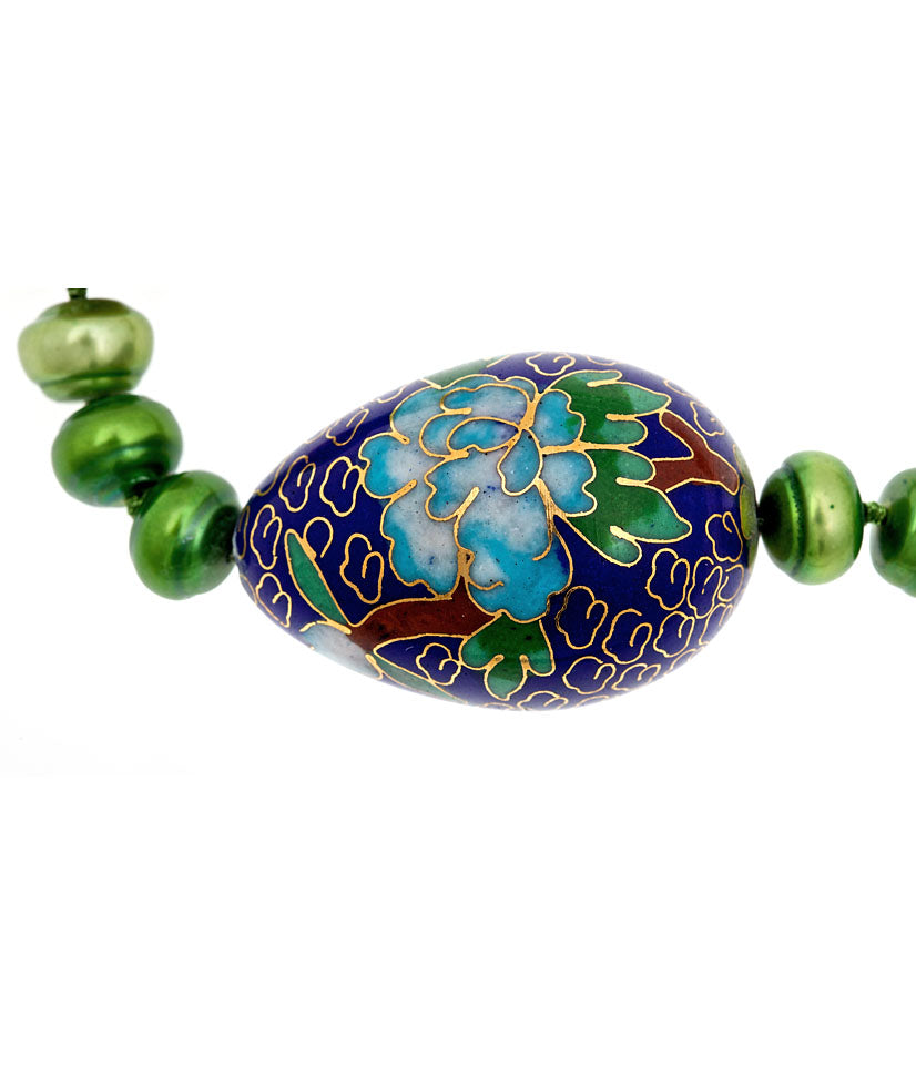 Cloisonne and Pearl Necklace