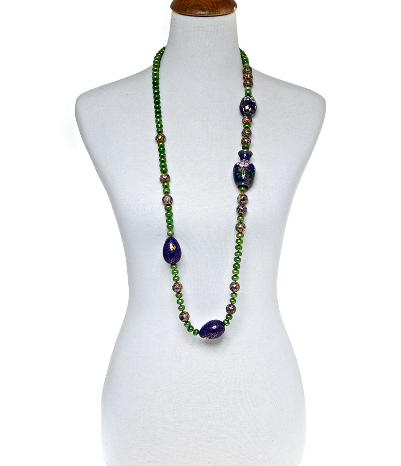 Cloisonne and Pearl Necklace