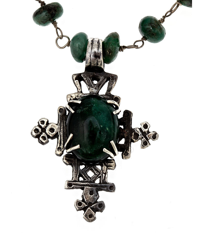 Cabochon Cut Emerald Cross Necklace