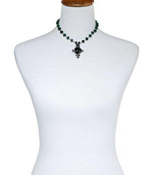 Cabochon Cut Emerald Cross Necklace