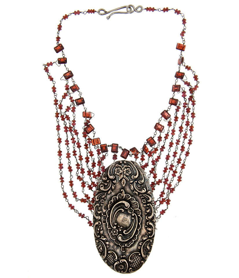 Hallmarked Victorian Sterling Brush Head With Garnets