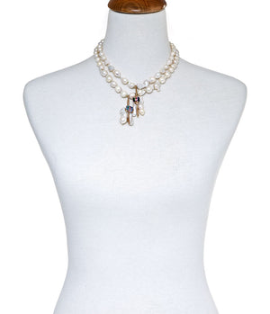 Double Strand Baroque Pearls With Antique Bar Brooches