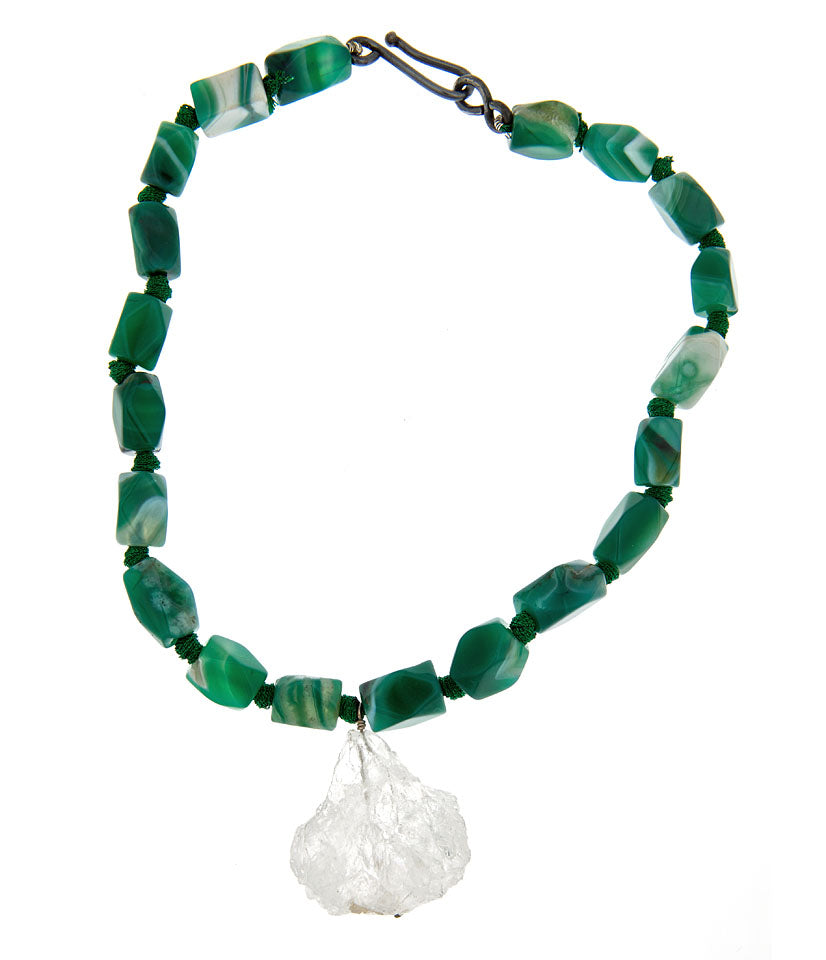 Sugared Green Agate With Rock Crystal Necklace