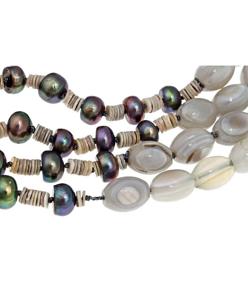 Botswana Agate Necklace With Freshwater Pearls